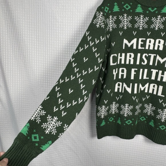 Merry Christmas Ya Filthy Animal Ugly Christmas Sweater Large Holiday Party - Picture 3 of 7